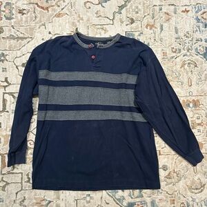 Navy Blue and Gray Men's Henley Shirt